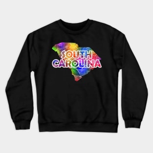 Colorful mandala art map of South Carolina with text in multicolor pattern Crewneck Sweatshirt